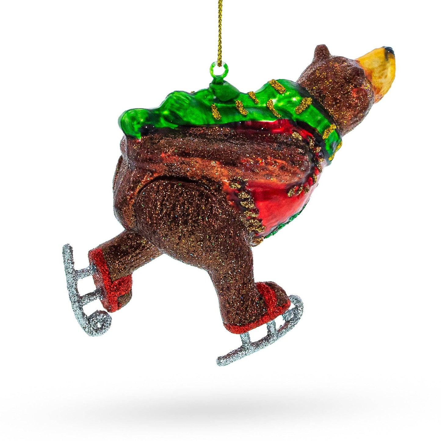 Skating Bear Glass Christmas Ornament