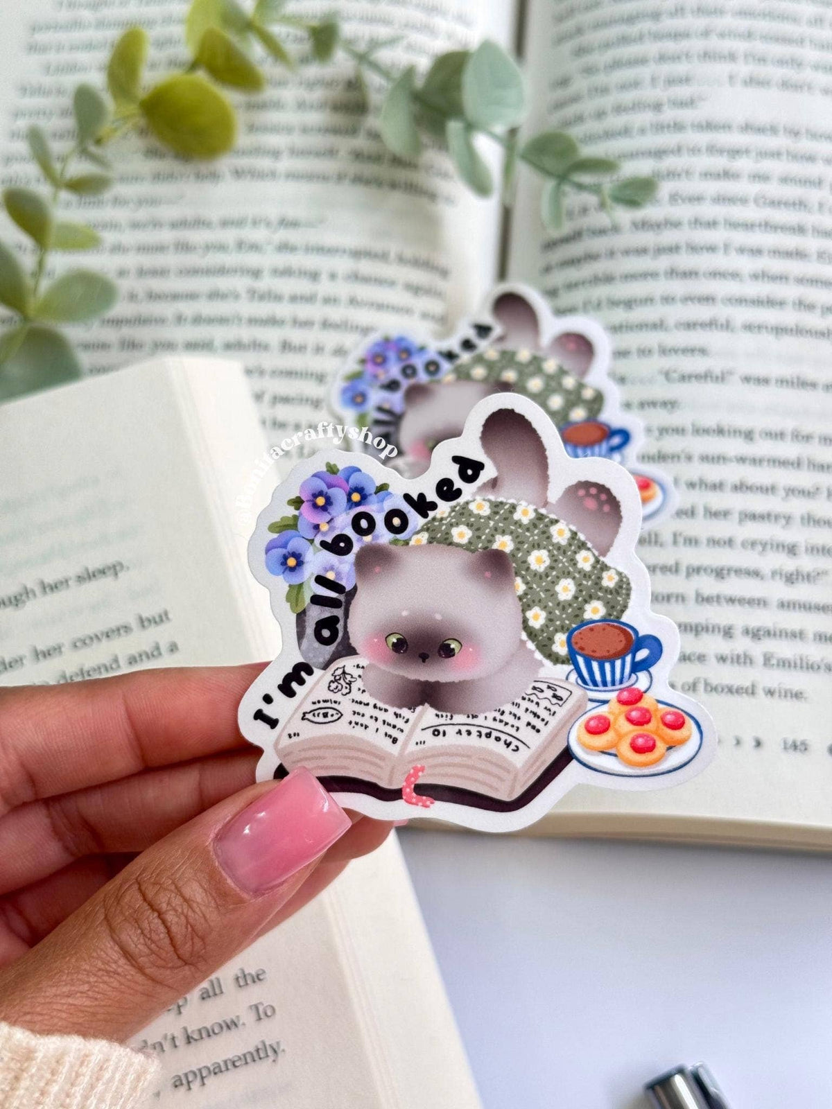 Cozy Reading Cat Vinyl Sticker for Journal, Laptop, Planner