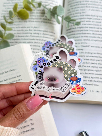 Cozy Reading Cat Vinyl Sticker for Journal, Laptop, Planner