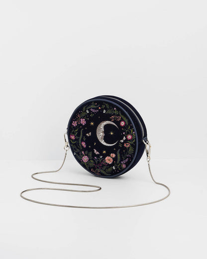 Chloe Midnight Garden Embroidered Circle Bag in Navy Velvet