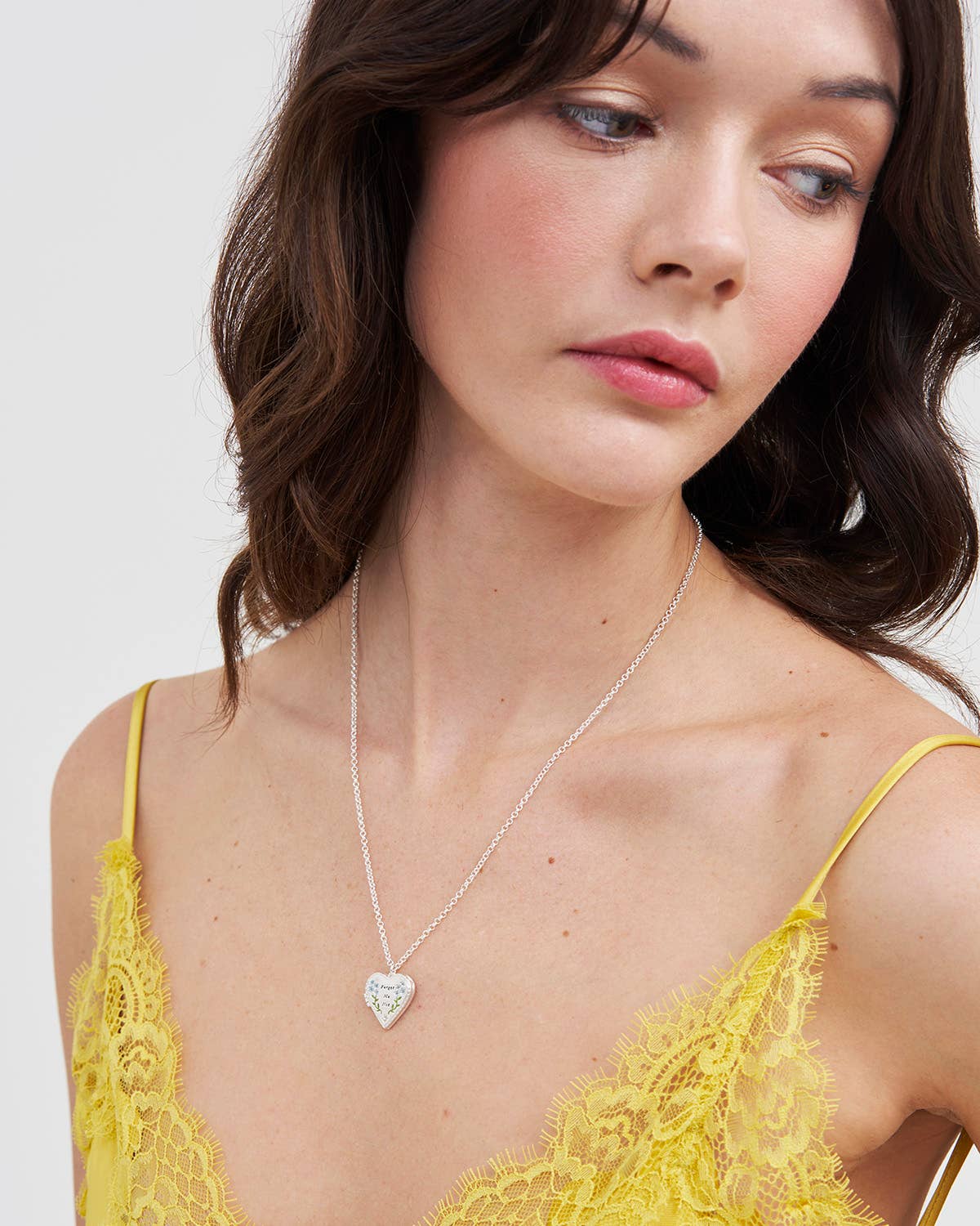 Floral "Forget Me Not" Heart Silver Locket Necklace