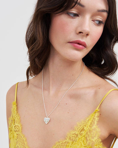 Floral "Forget Me Not" Heart Silver Locket Necklace