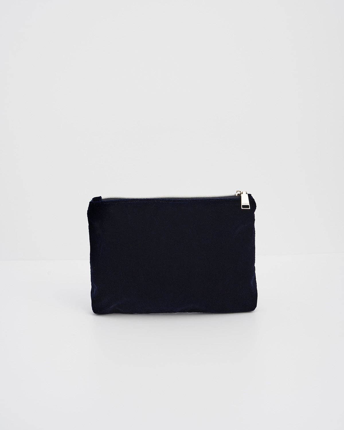 Butterfly Embroidered Pouch in Navy Velvet