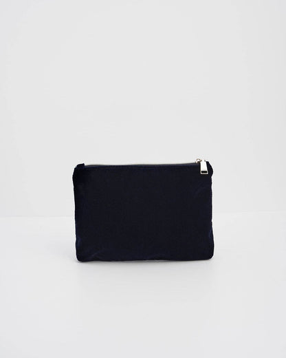 Butterfly Embroidered Pouch in Navy Velvet