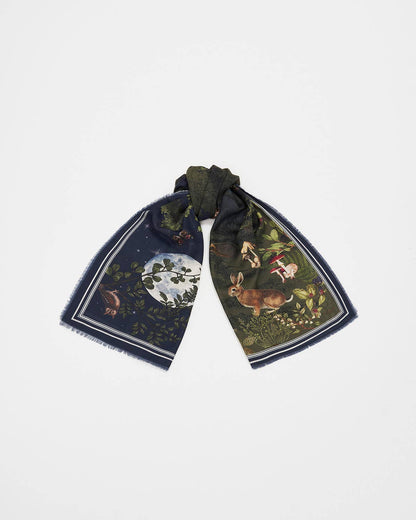 Woodland Meadow Large Rectangle Scarf in Navy