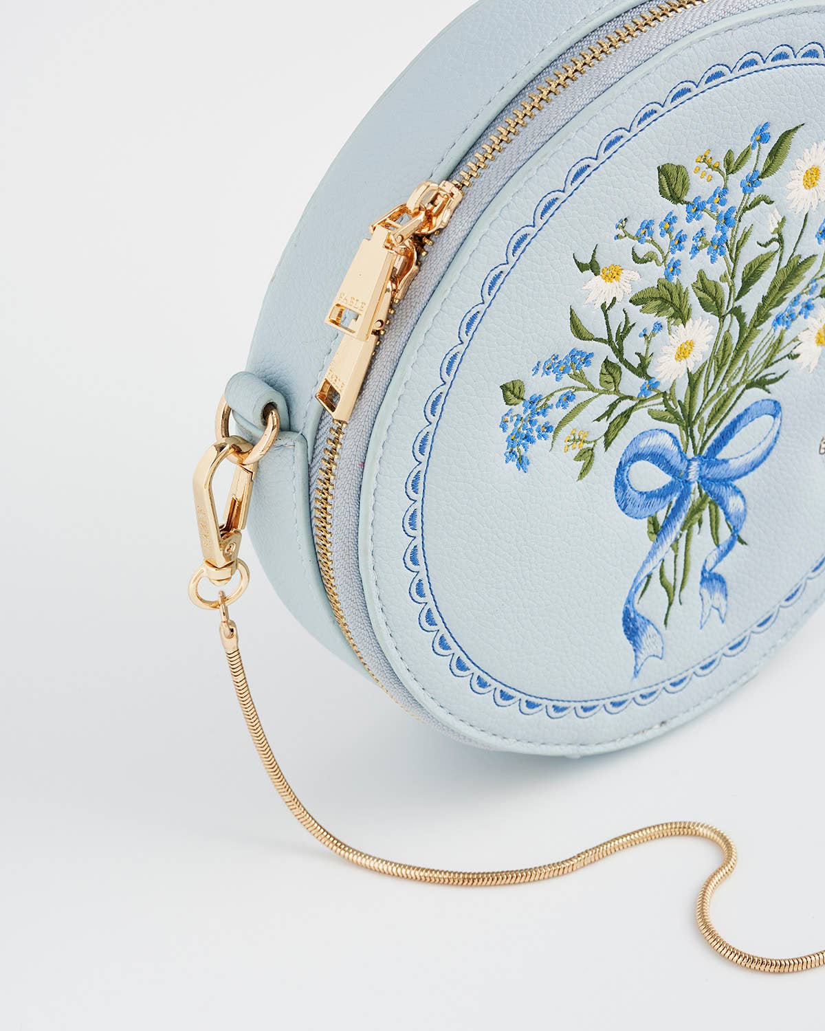 Floral Bow Blue Embroidered Circle Bag