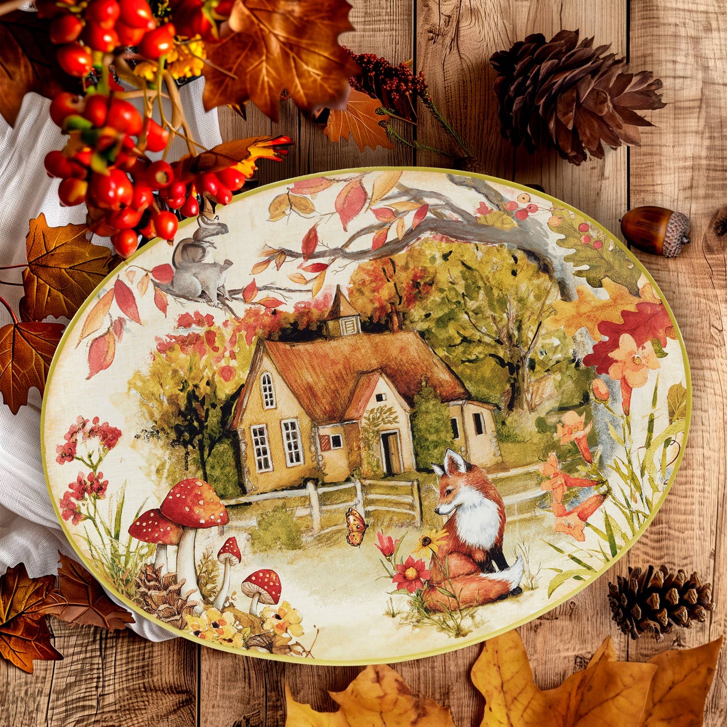Woodland Critters Fall Oval Platter 16in x 12in