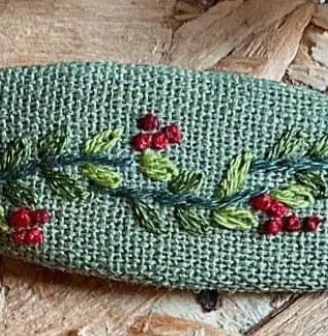 Wreath & Nuts Embroidered Hair Barrette, Christmas & Autumn