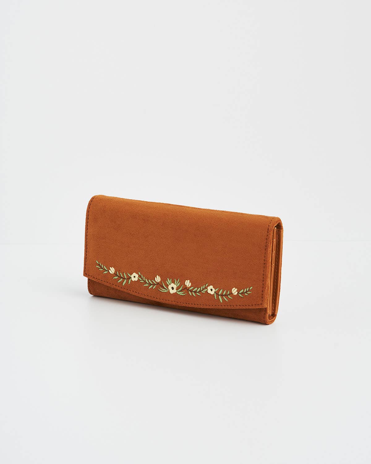 Floral Tan Faux Suede Embroidered Wallets