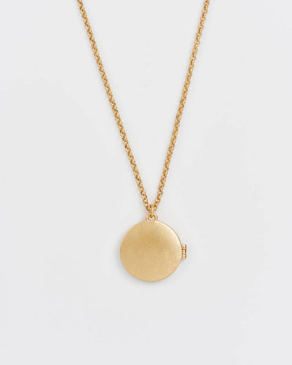 Nightshade Moon Round Gold Locket Chain Necklace