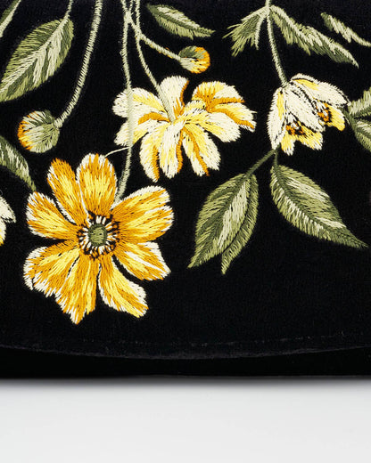 Botanical Black Velvet Embroidered Wallet