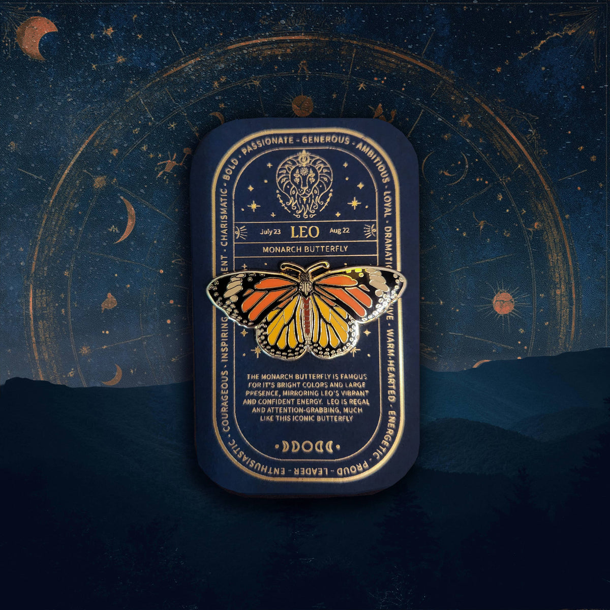 Leo - Zodiac Butterfly and Moth Pins- Monarch Butterfly