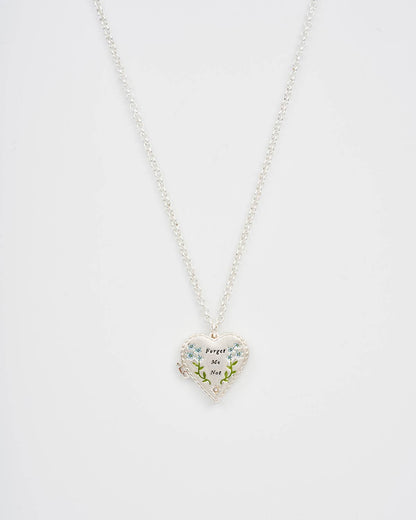 Floral "Forget Me Not" Heart Silver Locket Necklace