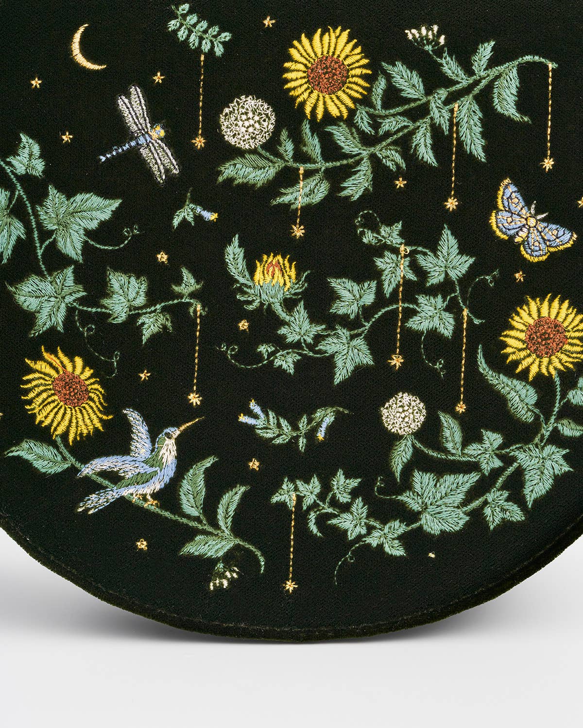 Sunflower Green Velvet Embroidered Top Handle Bag