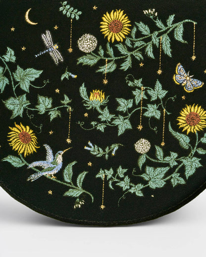 Sunflower Green Velvet Embroidered Top Handle Bag