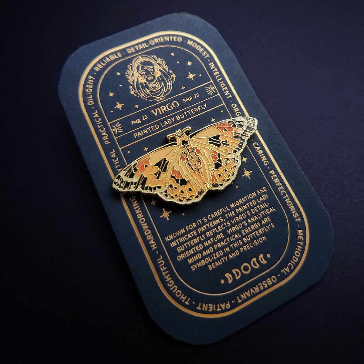 Virgo - Zodiac Butterfly and Moth Pin - Painted Lady