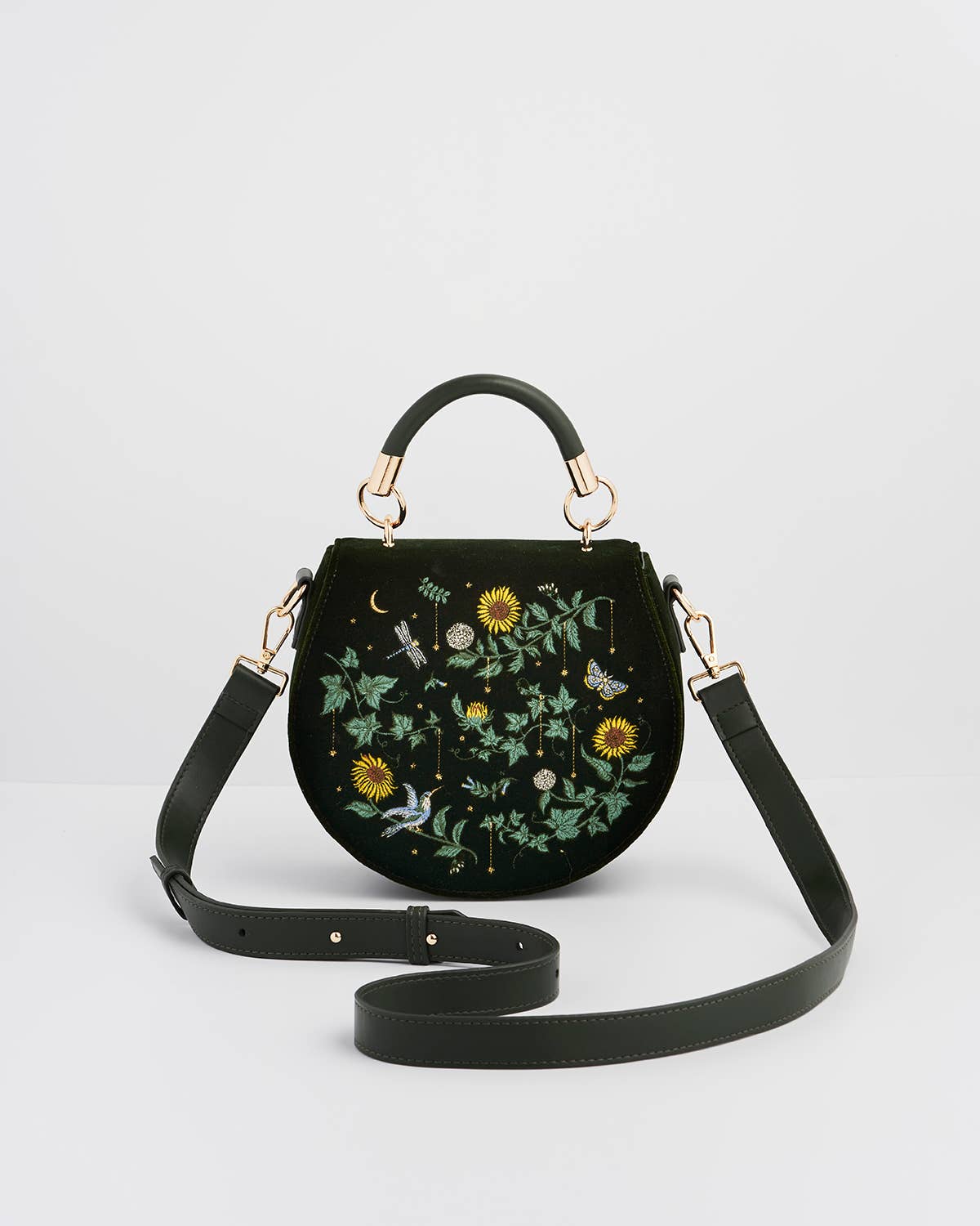 Sunflower Green Velvet Embroidered Top Handle Bag