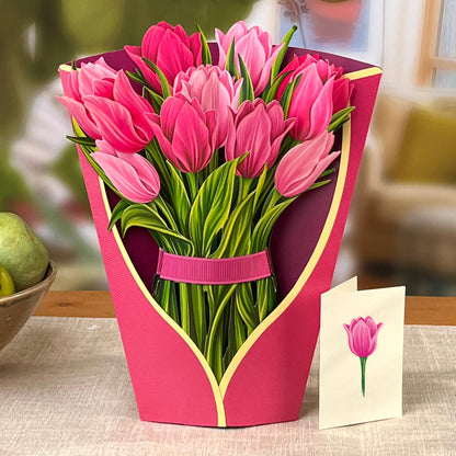 Pink Tulips Pop-Up Greeting Card