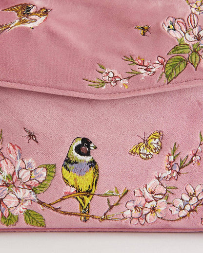 FABLE Morning Song Bird Embroidered Mini Pink Tote
