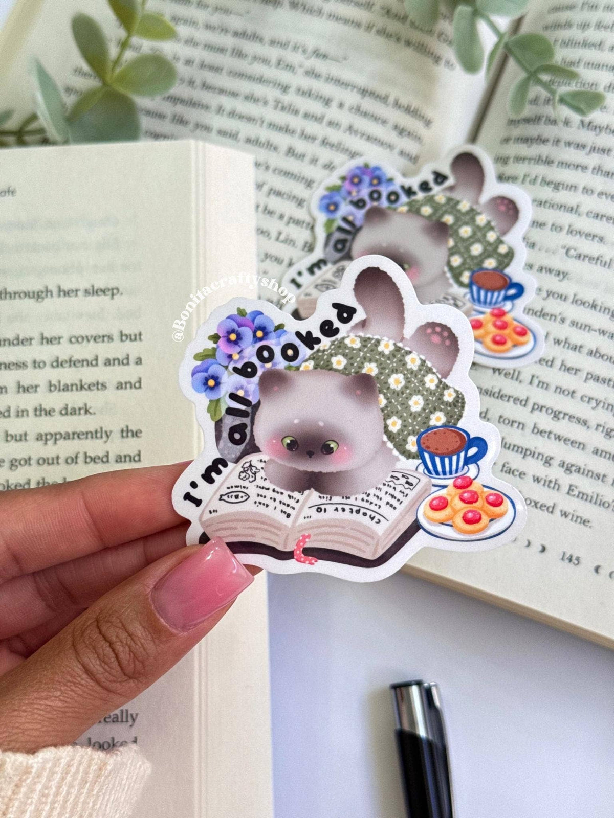 Cozy Reading Cat Vinyl Sticker for Journal, Laptop, Planner