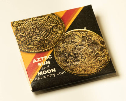 The Sun and Moon Worry Coin - Aztec Sun Stone and Moon
