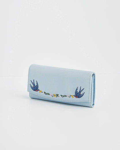 Bird Blue Embroidered Wallet