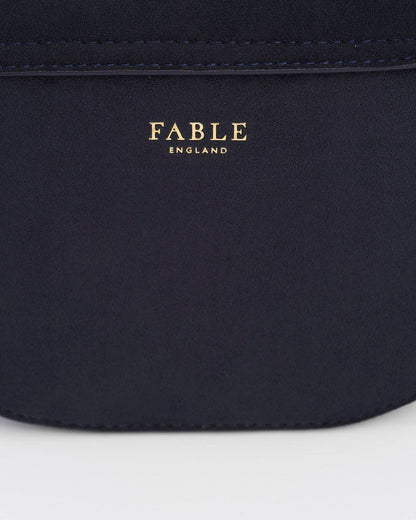 Beth Floral Applique Saddle Bag in Navy Suedette