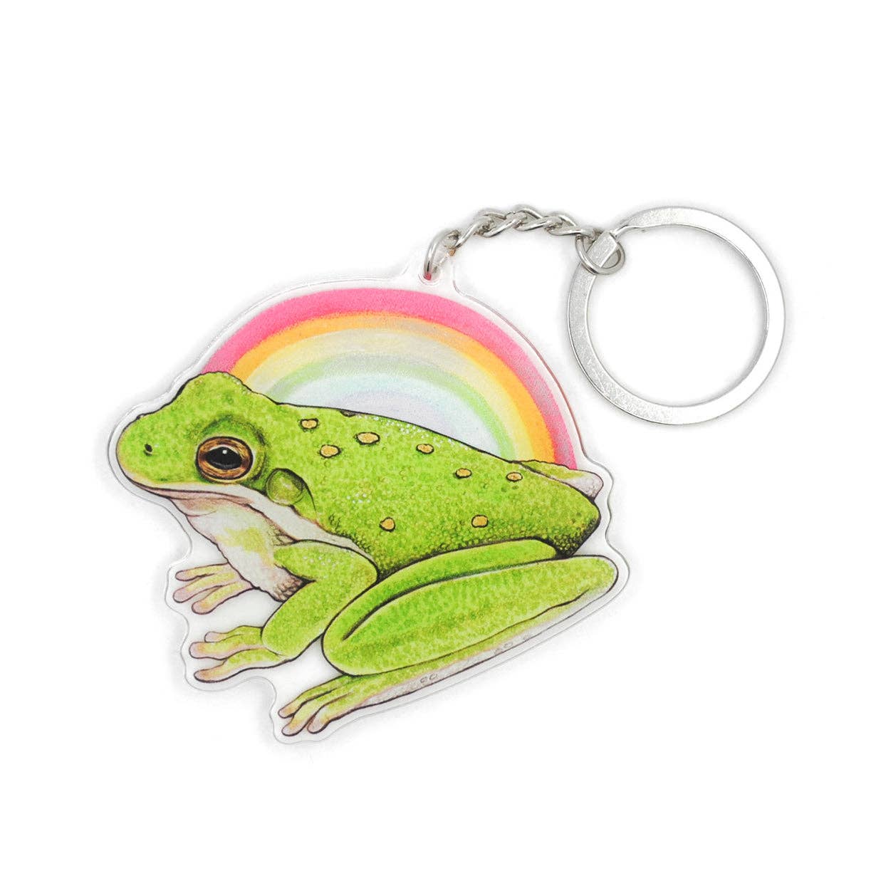 Rainbow Green Tree Frog Double-Sided Acrylic Pride Keychain