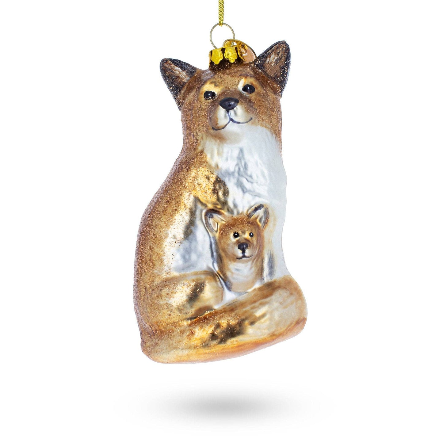 Mother and Baby Fox Glass Ornament