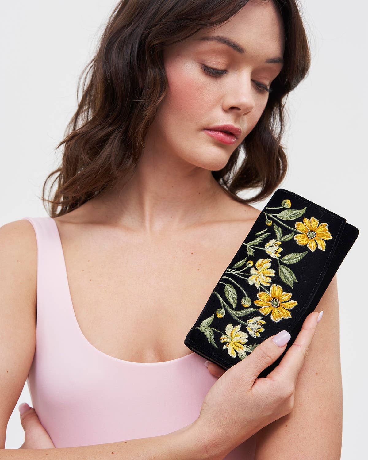 Botanical Black Velvet Embroidered Wallet