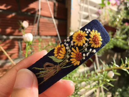 Sunflower Bouquet Embroidered Hair Clip / Barette