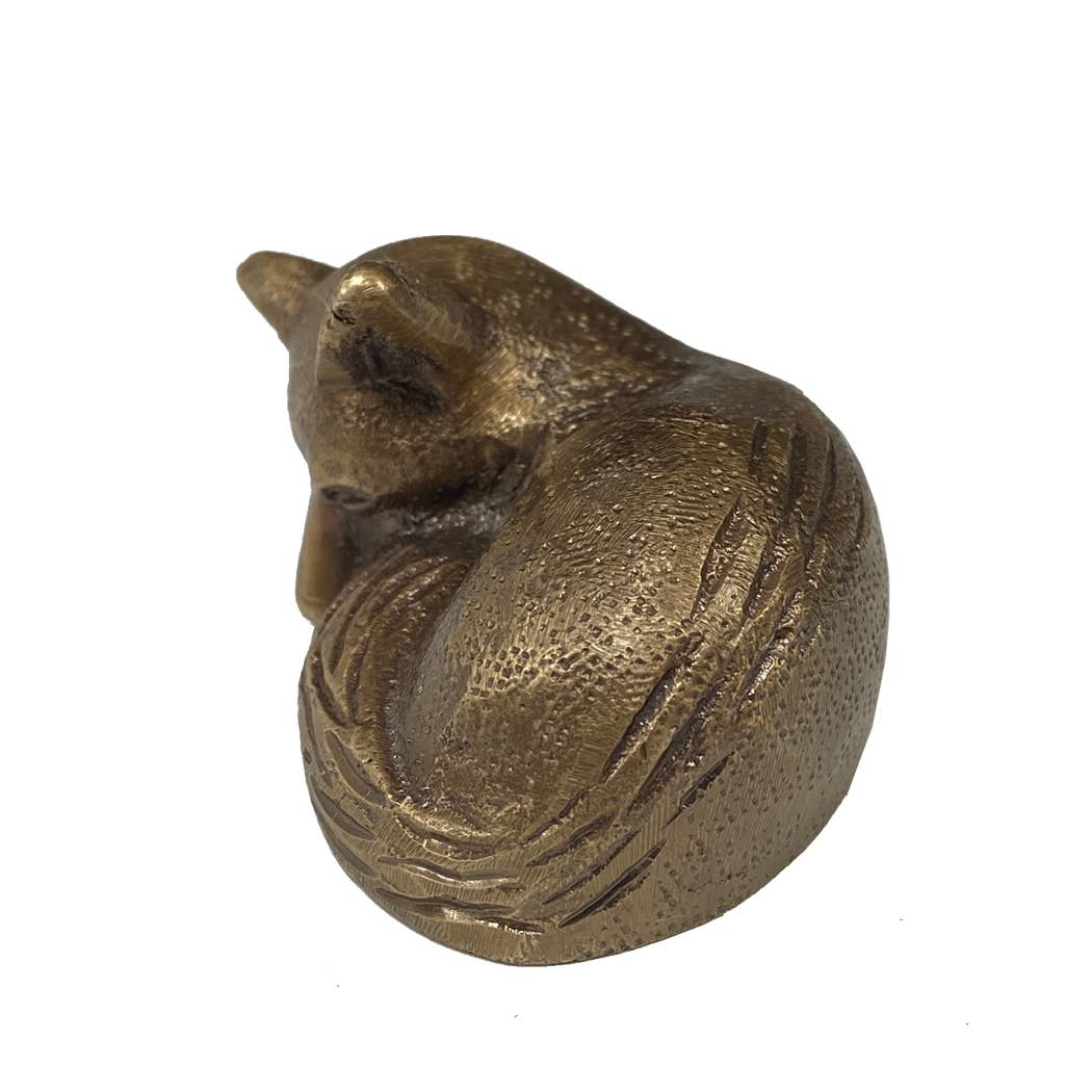 Small Antiqued Brass Sleeping Fox (Tabletop Decor)