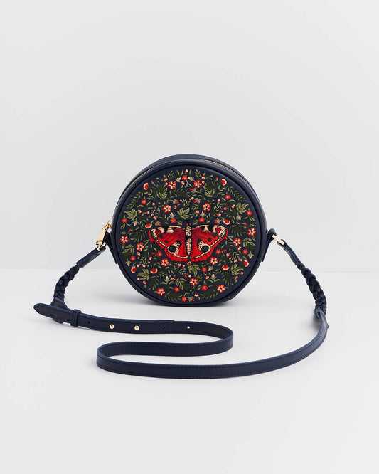 Red Admiral Moth - Navy Embroidered Circle Bag