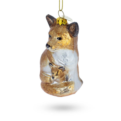 Mother and Baby Fox Glass Ornament