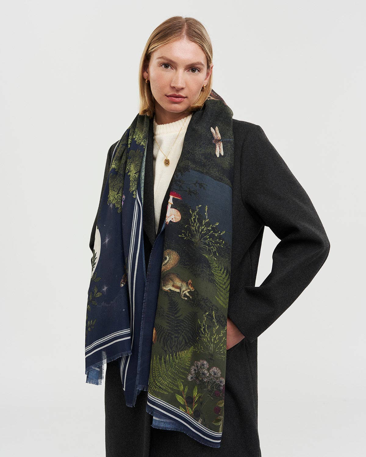 Woodland Meadow Large Rectangle Scarf in Navy