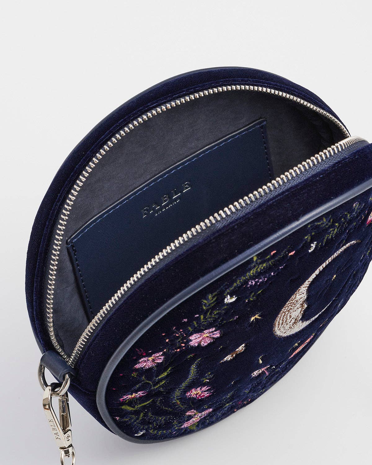 Chloe Midnight Garden Embroidered Circle Bag in Navy Velvet