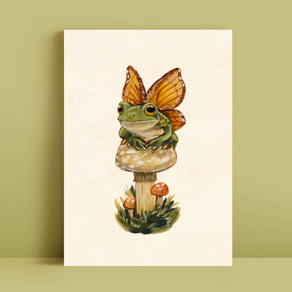 Fairy Frog, Mushroom Art Print | 5x7'' | Cute Animal Art