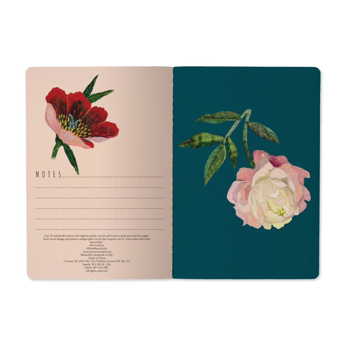 Peonies on Black (A5 Notebook)