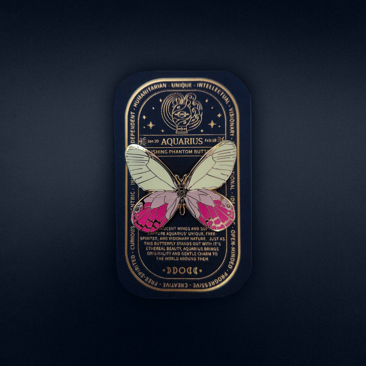 Aquarius - Zodiac Butterfly and Moth Pins- Blushing Phantom