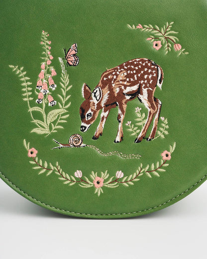 Fawn & Snail Green Embroidered Top Handle Bag