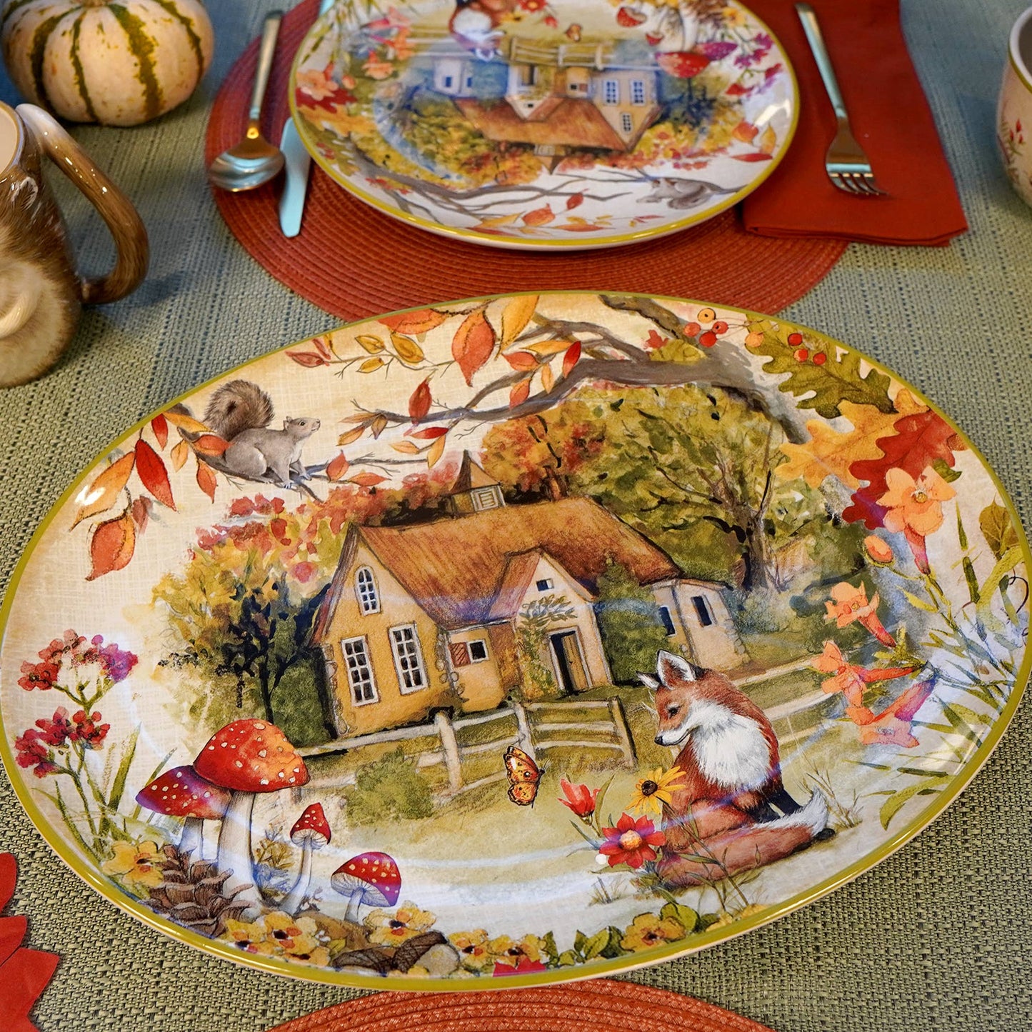 Woodland Critters Fall Oval Platter 16in x 12in