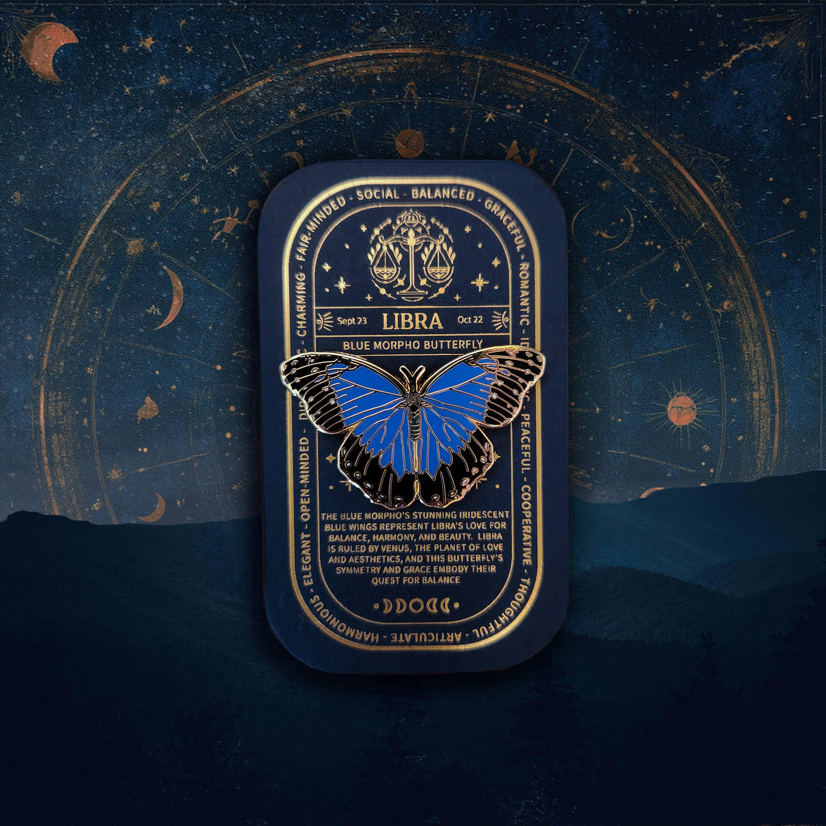 Libra - Zodiac Butterfly and Moth Pins- Blue Morpho