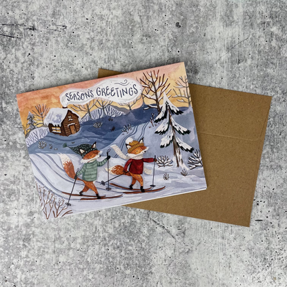 Skiing Foxes Cards (Boxed Card Set)