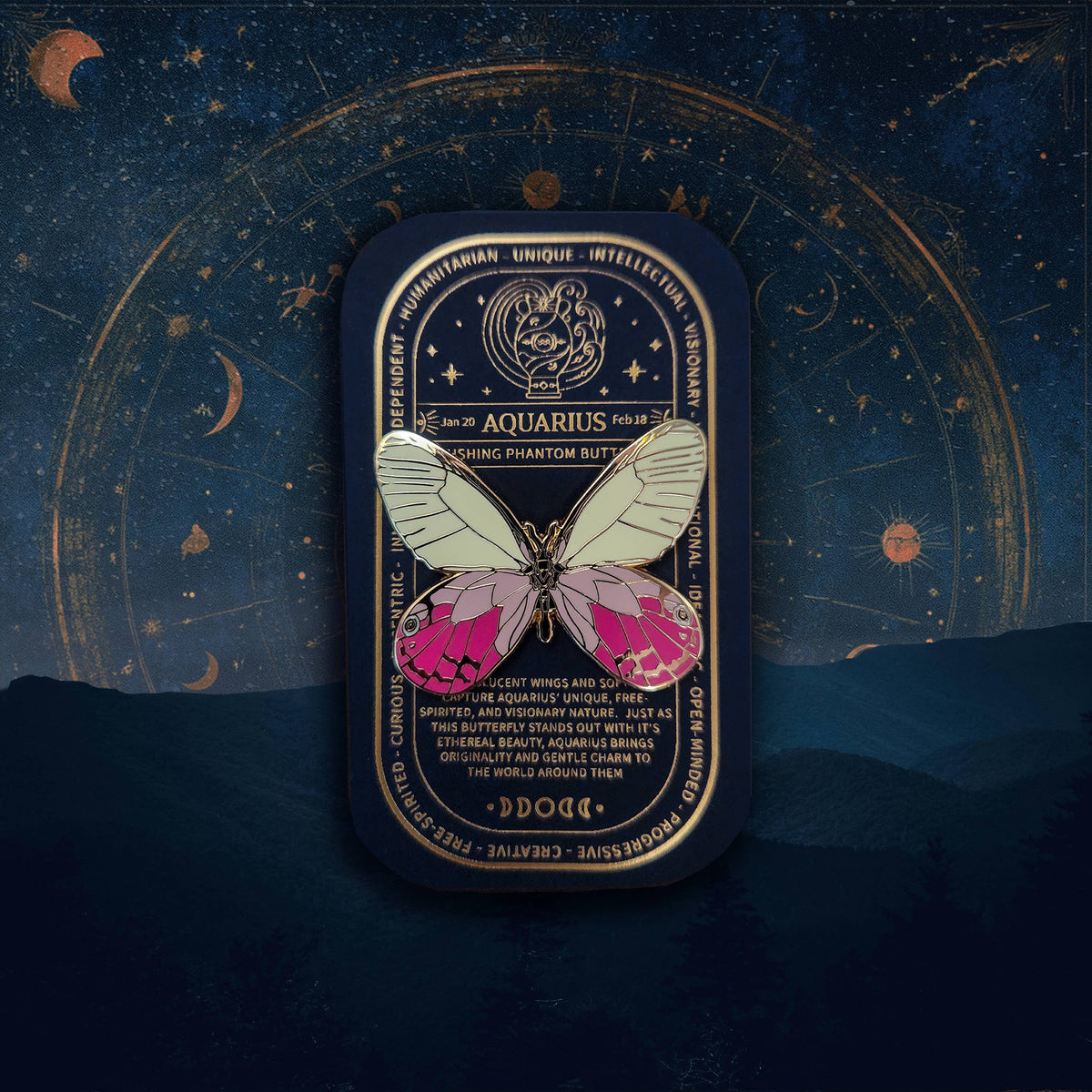 Aquarius - Zodiac Butterfly and Moth Pins- Blushing Phantom