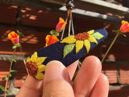 Sunflower Bouquet Embroidered Hair Clip / Barette