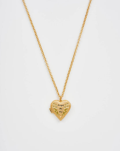 Floral "Forget Me Not" Heart Gold Locket Necklace