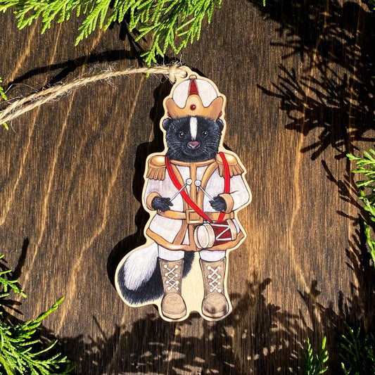 Skunk Nutcracker Wood Print Ornament