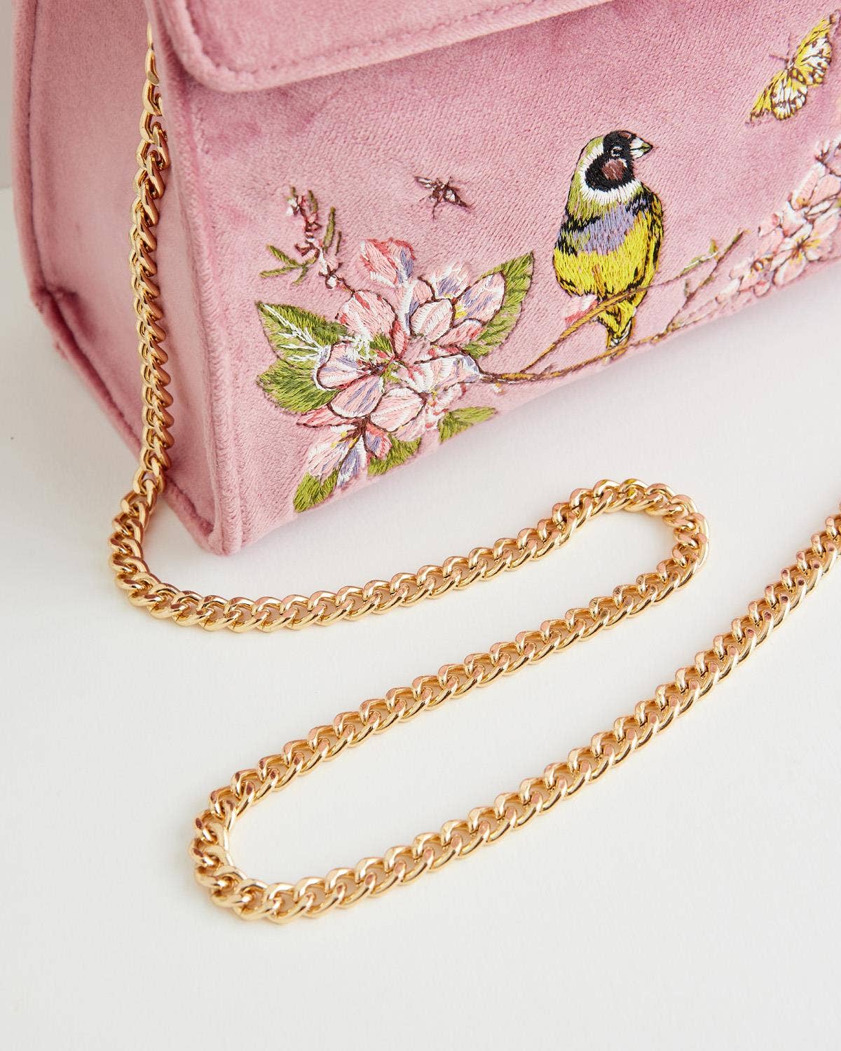 FABLE Morning Song Bird Embroidered Mini Pink Tote