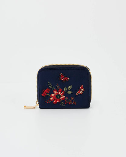 Floral Navy Velvet Wallet