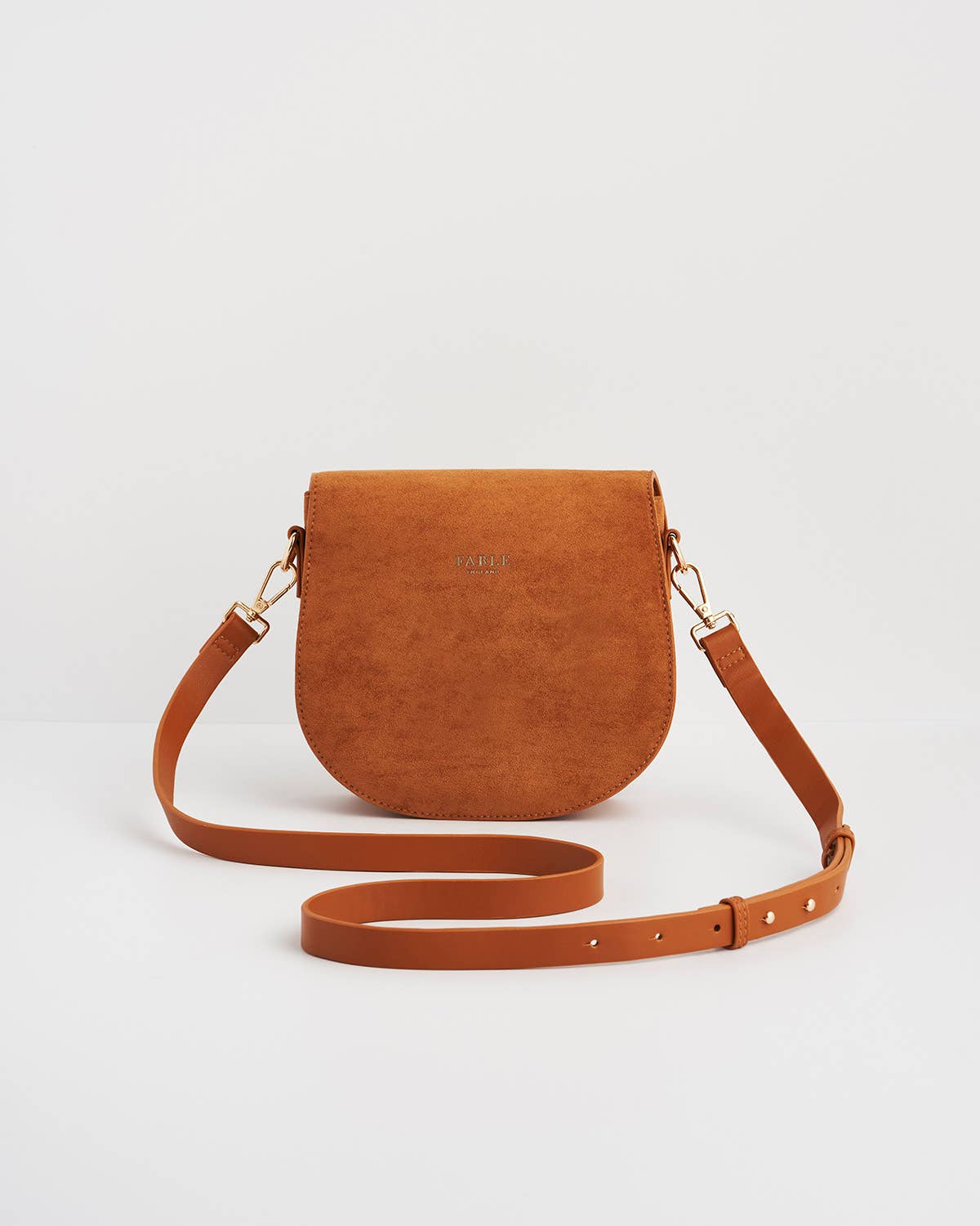 Floral Tan Faux Suede Embroidered Saddle Bag